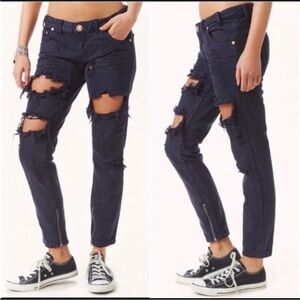 One Teaspoon Trashed‎ Freebirds Low Rise Jeans Size 28 Black Distressed Cotton